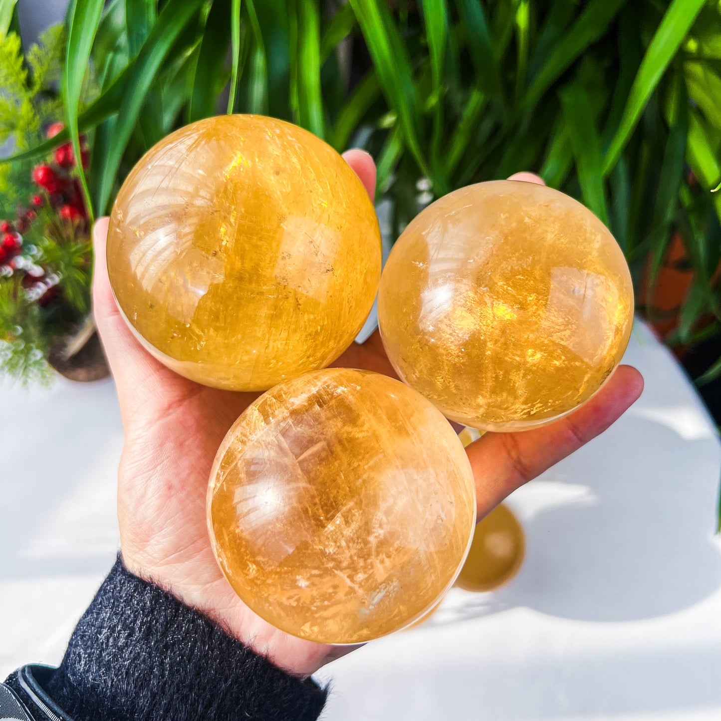honey calcite sphere