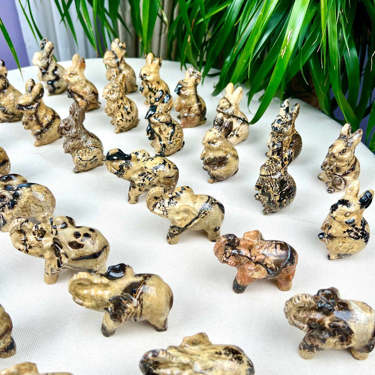 painting stone elephant and rabbite