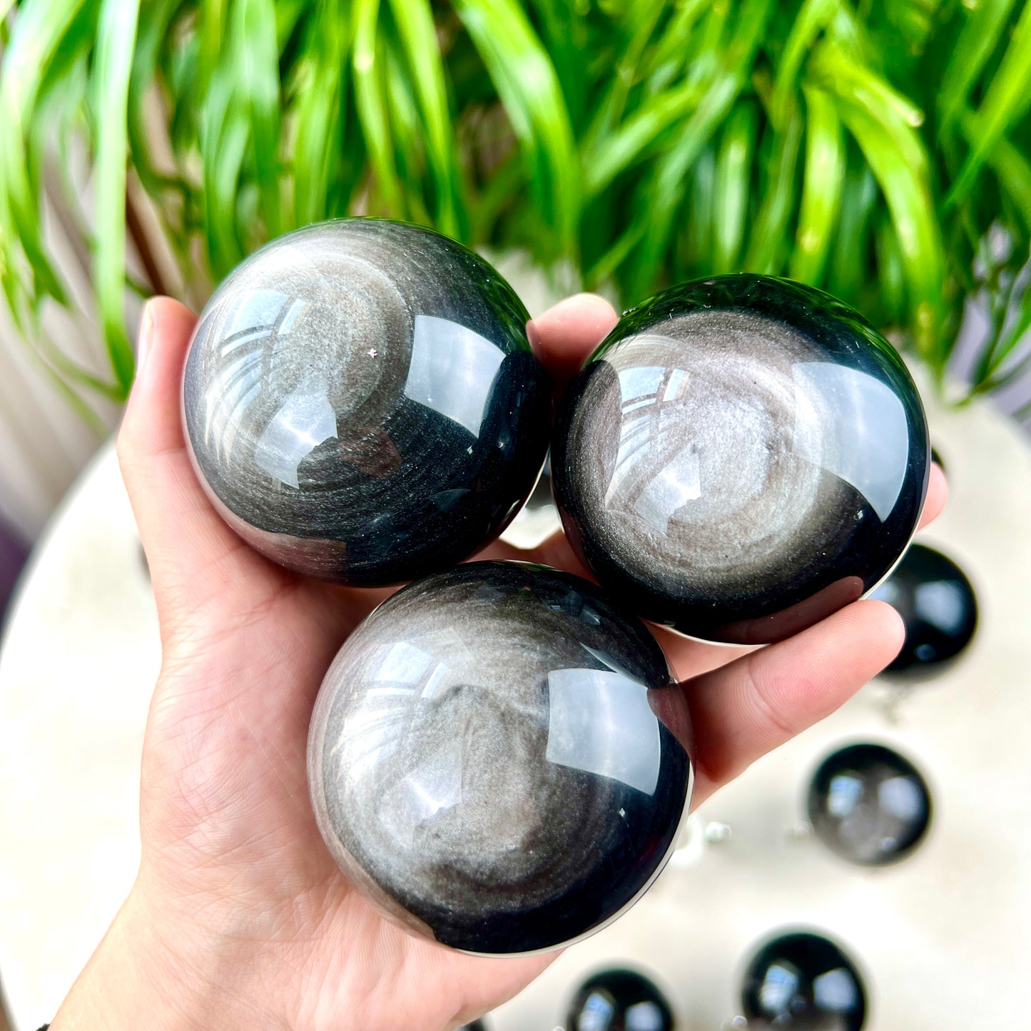 silver obsidian sphere