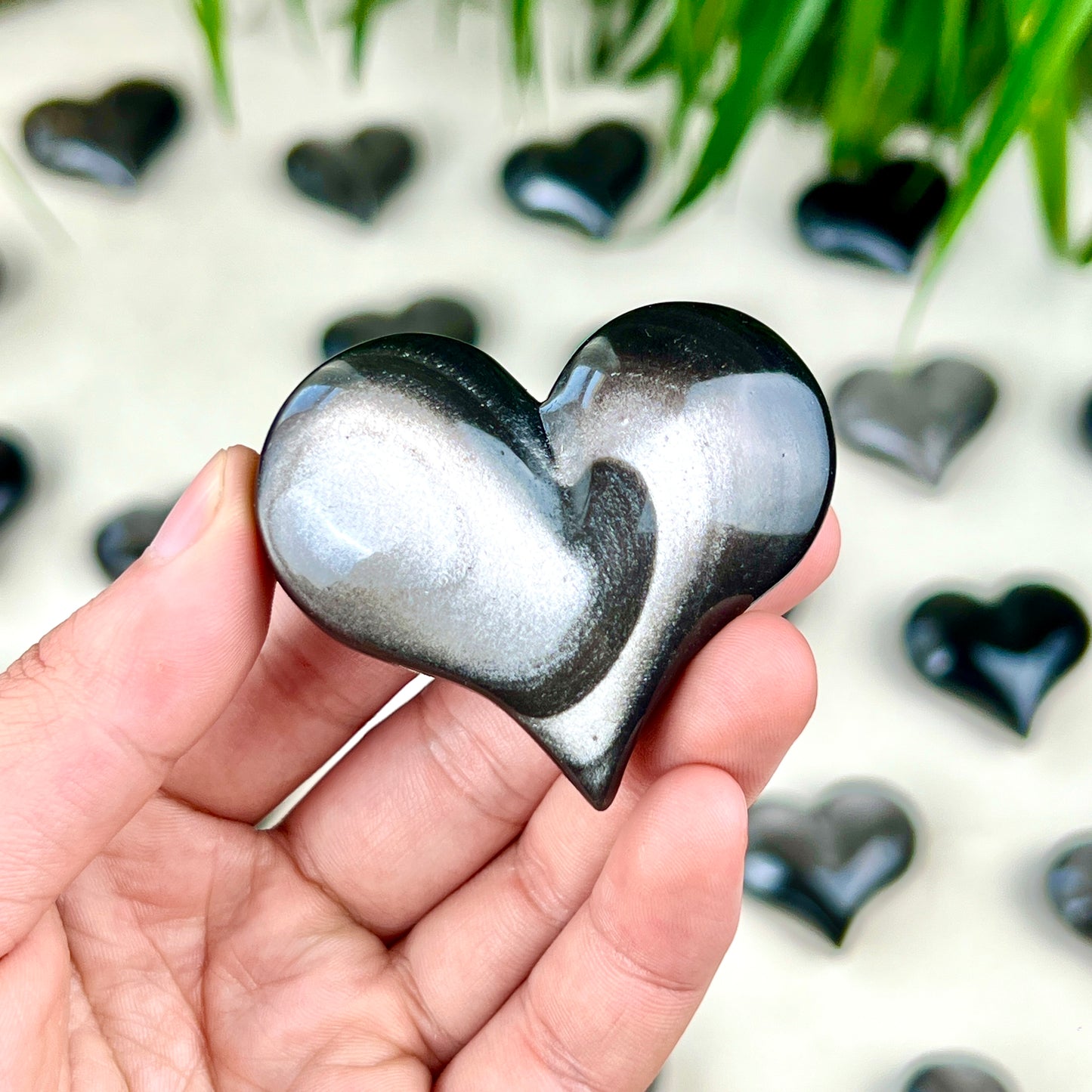 silver obsidian heart