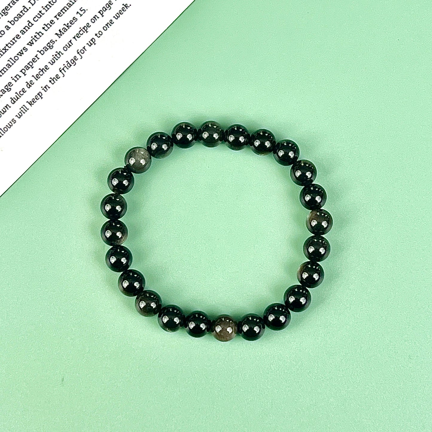 silver obsidian bracelet  8mm