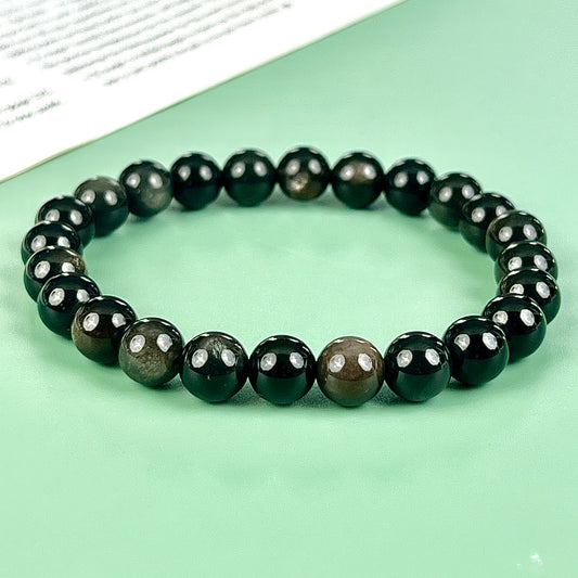 silver obsidian bracelet  8mm