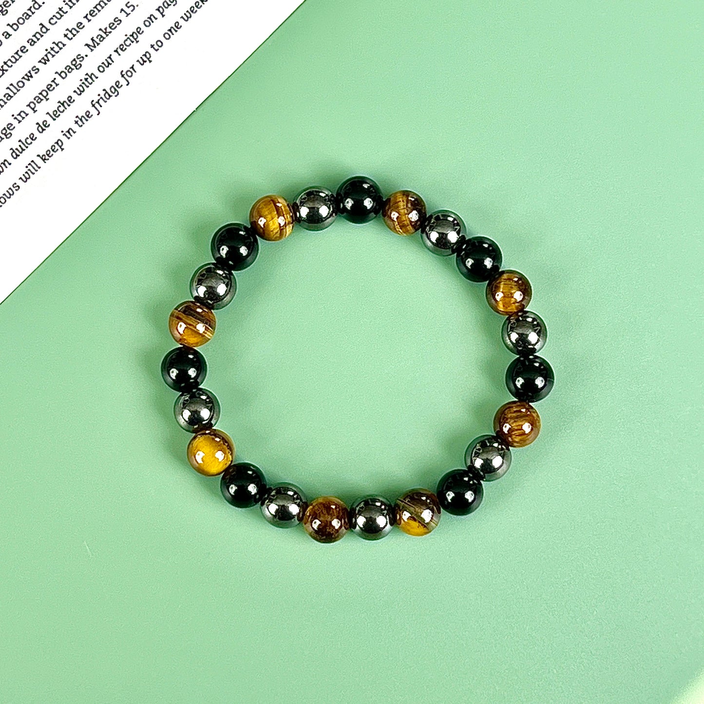 yellow tiger eye and hematite bracelet  8mm