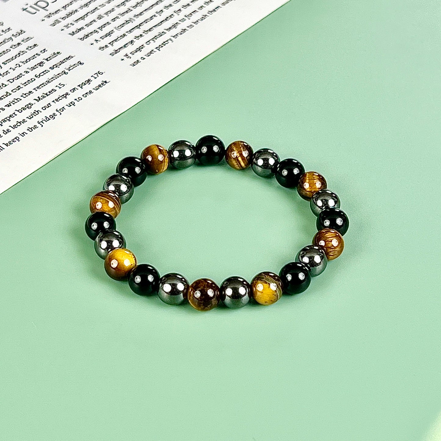 yellow tiger eye and hematite bracelet  8mm