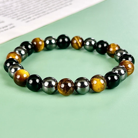 yellow tiger eye and hematite bracelet  8mm