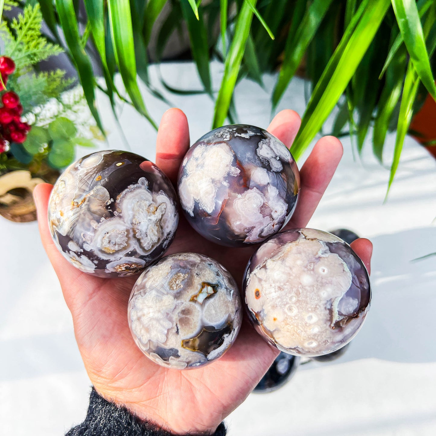 flower agate sphere