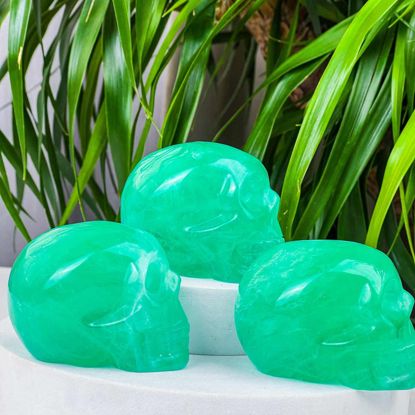 green fluorite skulls