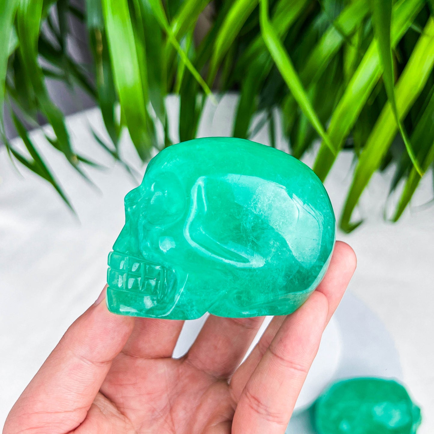 green fluorite skulls