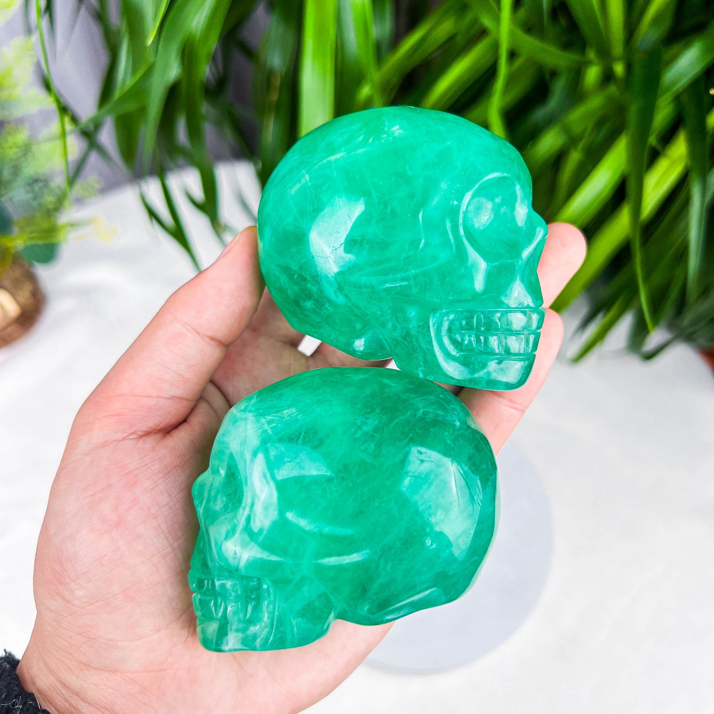 green fluorite skulls
