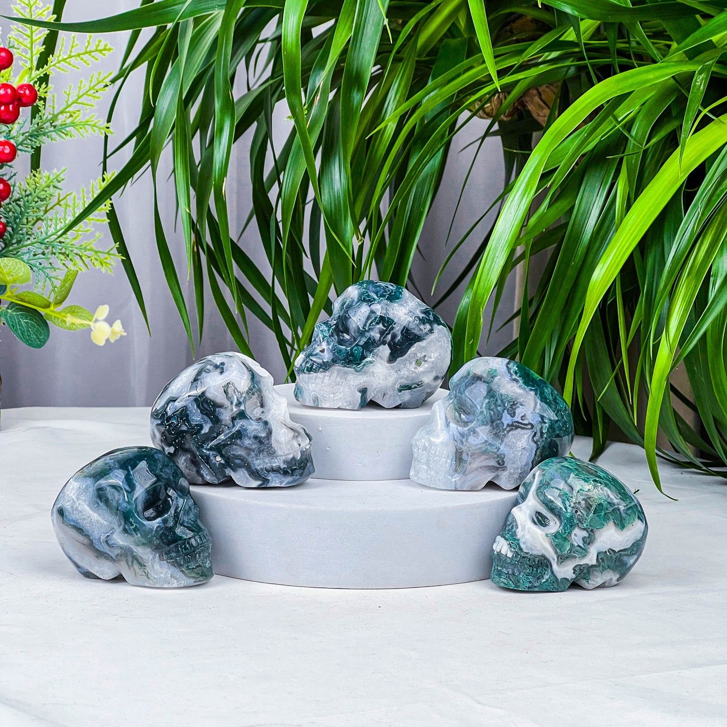moss agate skull