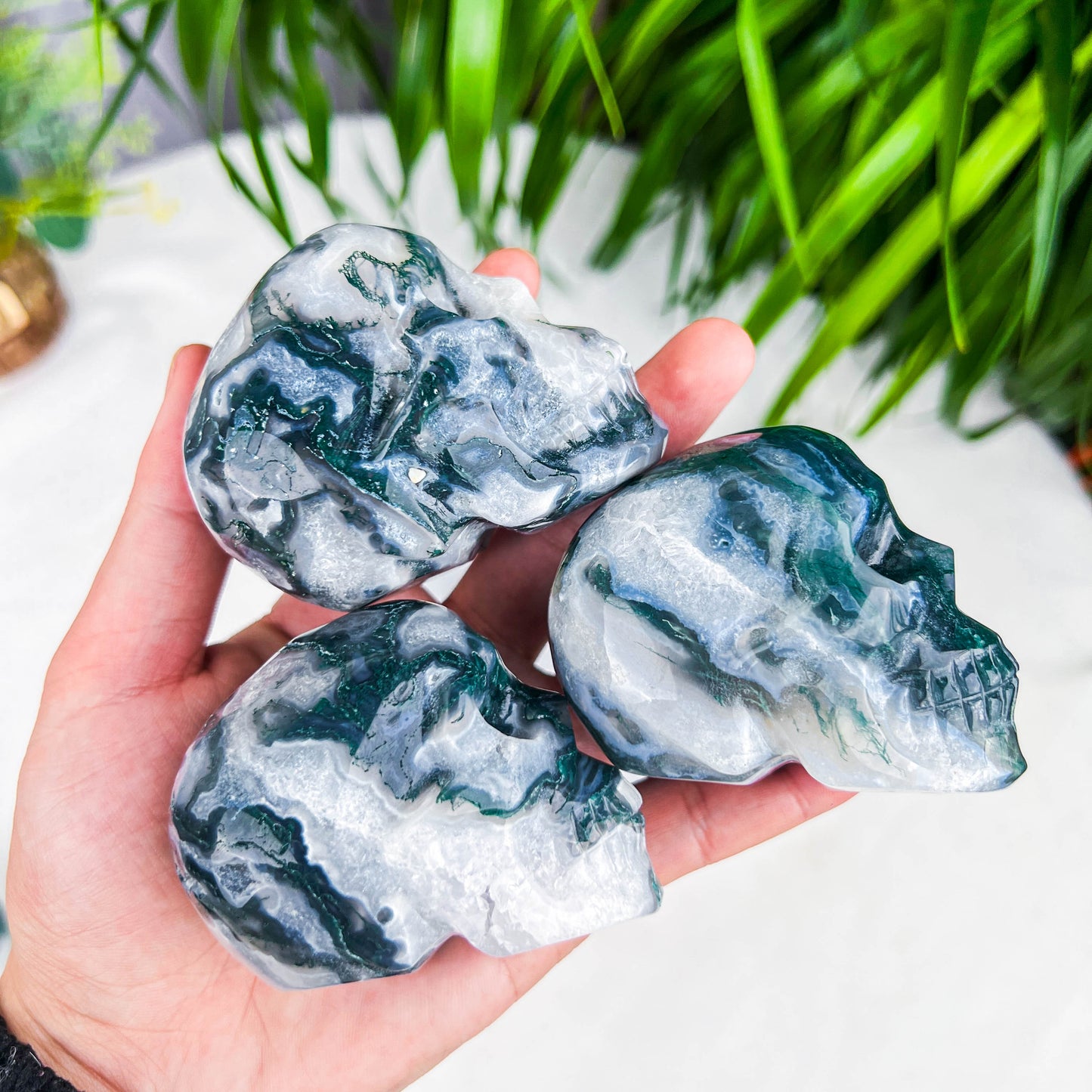 moss agate skull